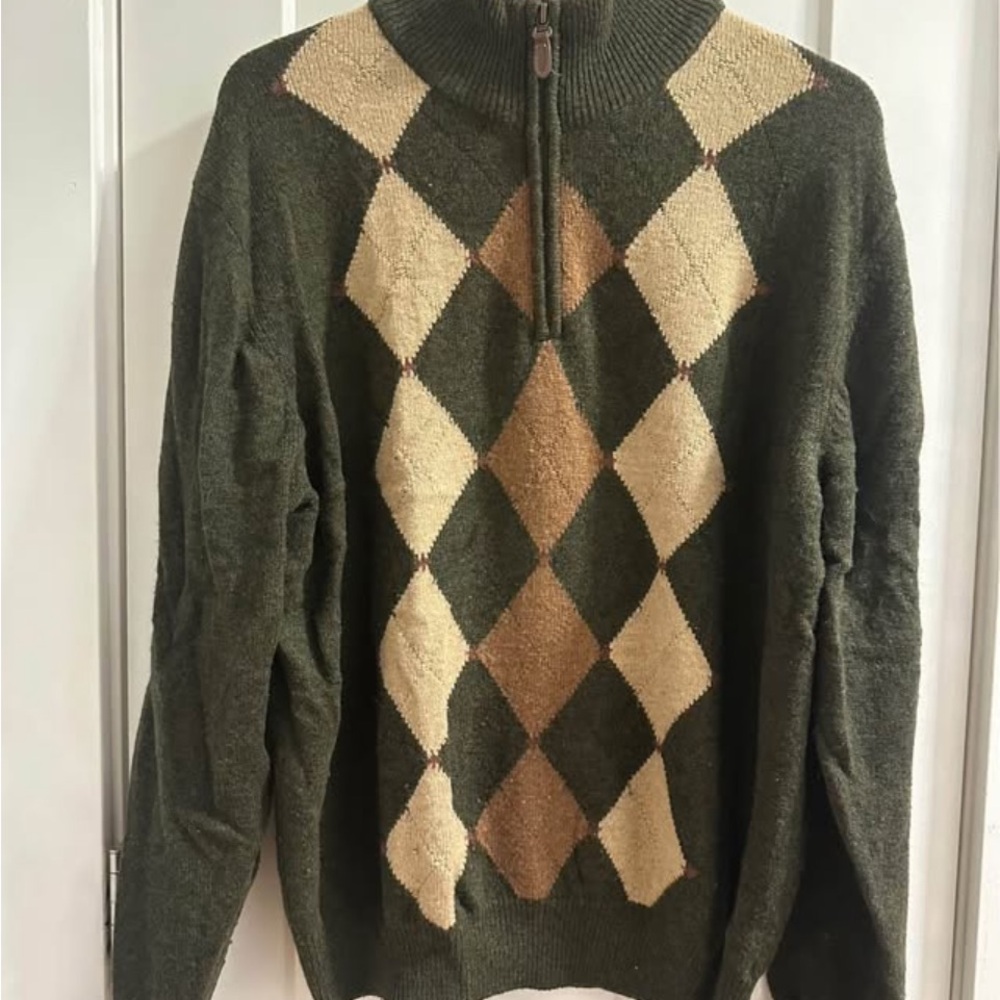 Jos. A. Bank Olive Green Argyle Half-Zip Sweater
